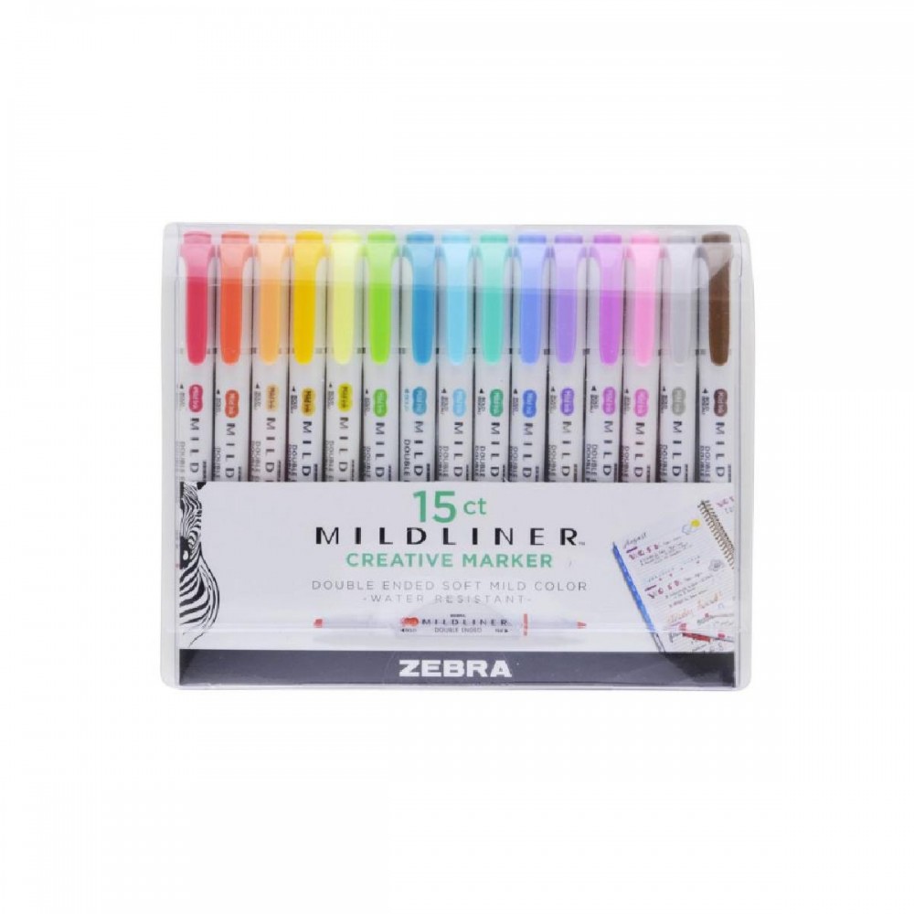 Zebra Mildliner Double Ended Marker Bold and Fine Point 15 Pack Soft and Mild Set (ZB-78115) (ZEB78115)