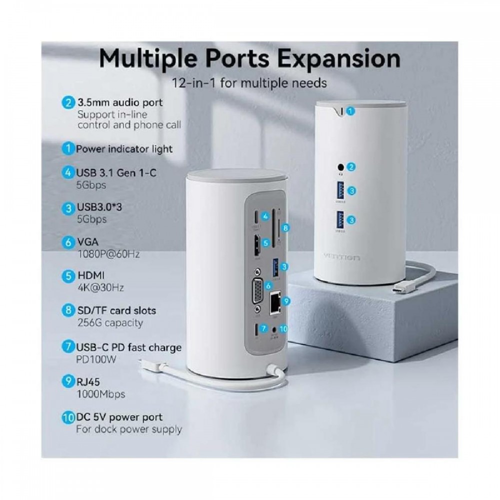 VENTION USB-C to HDMI/VGA/USB 3.1 Gen Docking Station 0.25M (TPHWC-EU) (VENTPHWC-EU)