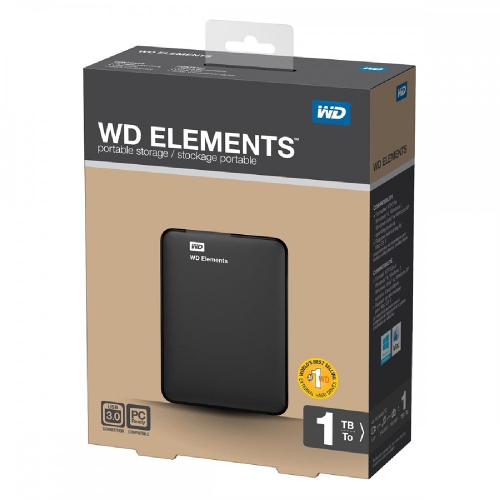 Western Digital Elements Portable 1TB USB 3.0 (Black 2.5