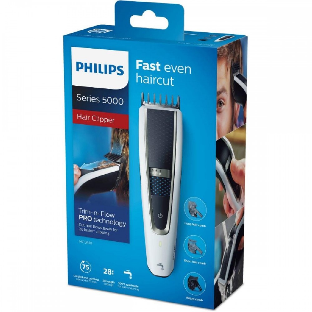 Philips Series 5000 Επαναφορτιζόμενη Κουρευτική Μηχανή Λευκή (HC5610/15) (PHIHC5610.15)