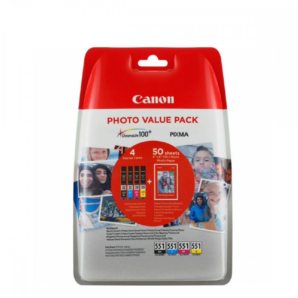 Canon Μελάνι Inkjet CLI-551 CMYK  (6509B015) (CANCLI-551VP)