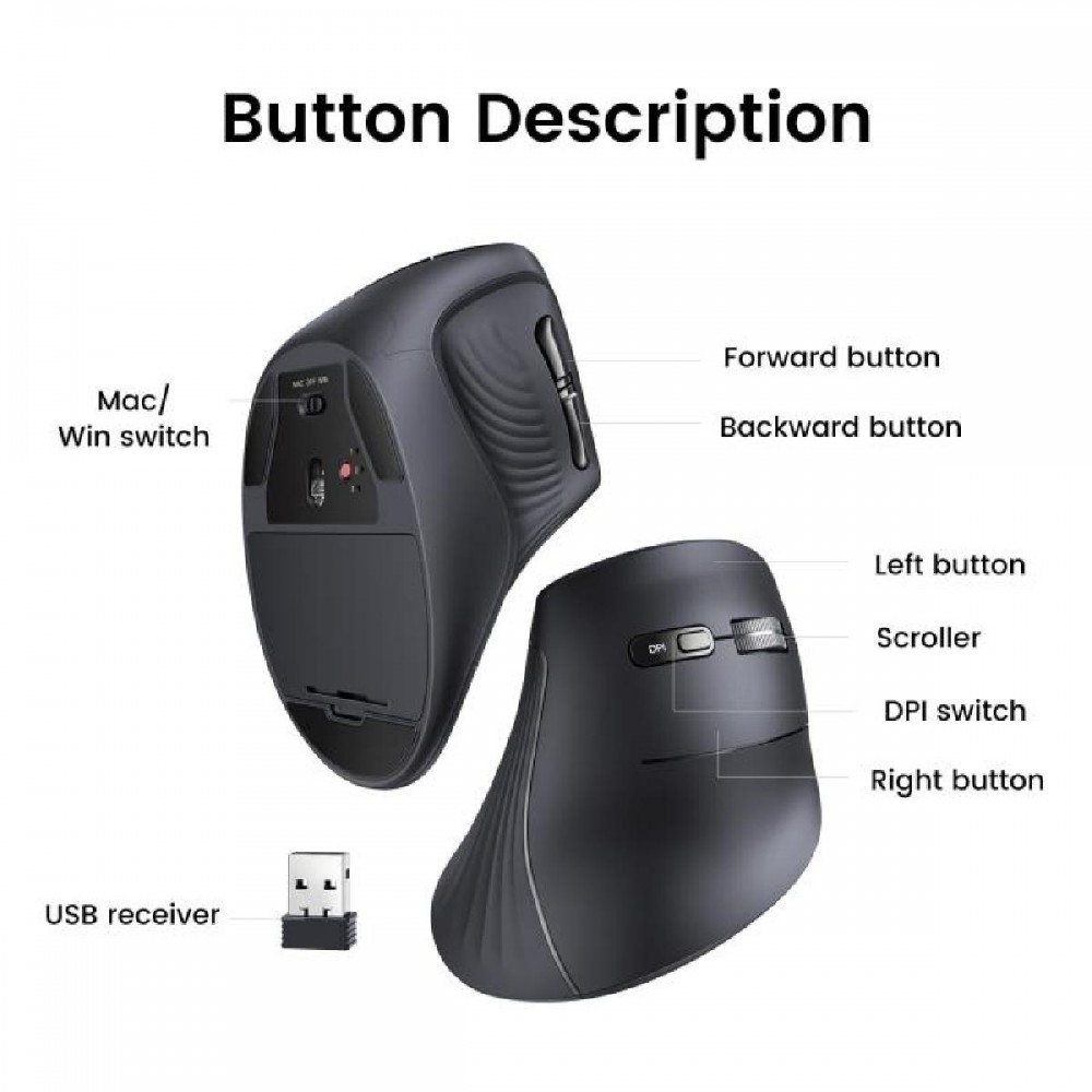 Mouse Wireless 2.4 GHz and Bluetooth UGREEN MU008 Black 25444