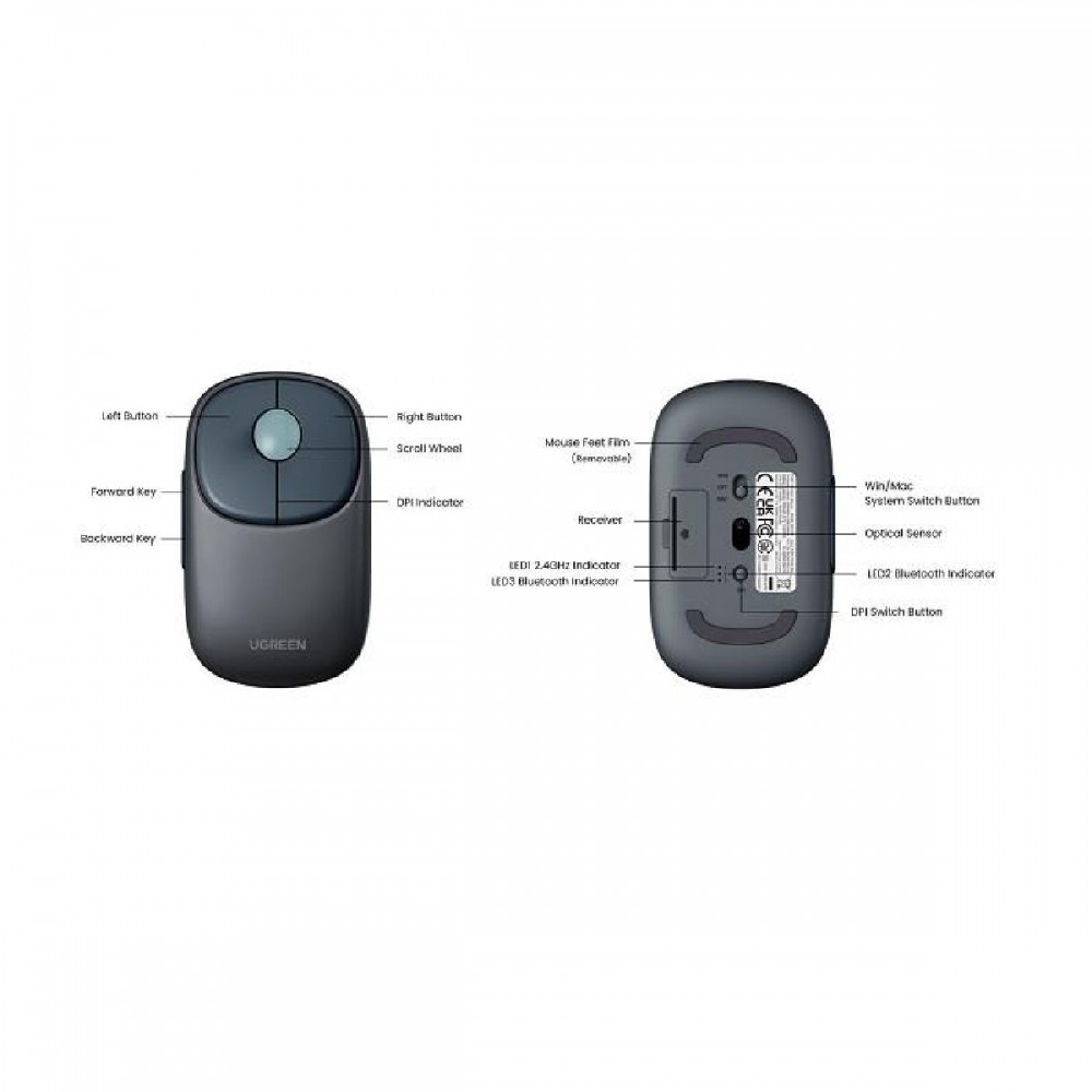 Mouse Wireless 2.4 GHz and Bluetooth UGREEN MU102 Blue 90538