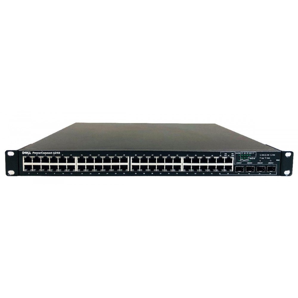 SWITCH DELL POWERCONNECT 6248 48-Ports Gigabit (4) 1G SFP /w 10GE XFP DUAL PORT STACKING MODULE (P/N: FJ727) w/ Rkmnts